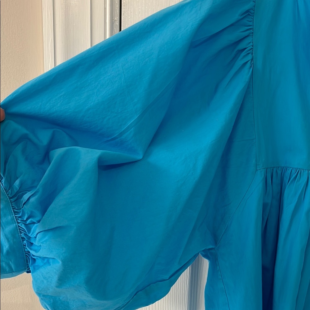 Never a Wallflower Blue Ruffled Blouse with Cuffed Sleeves - Picture 4 of 5